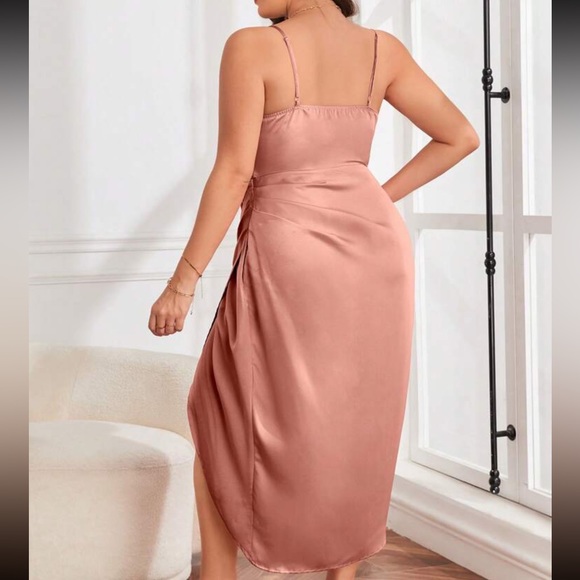 Shein Plus Draped Collar Wrap Satin Cami Dress - Picture 3 of 5